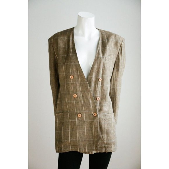 Jean Claude Jackets & Blazers - Vintage Jean Claude Beige LINEN Window Pane Print menswear Blazer 46